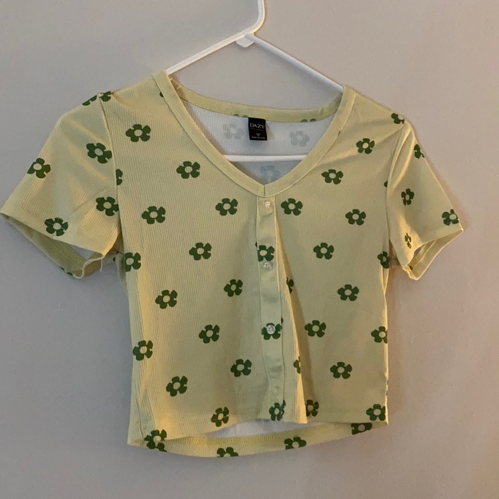 Yellow And Green Floral Crop Top